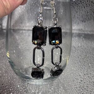 Elegant Silver and Black Faceted Drop Earrings